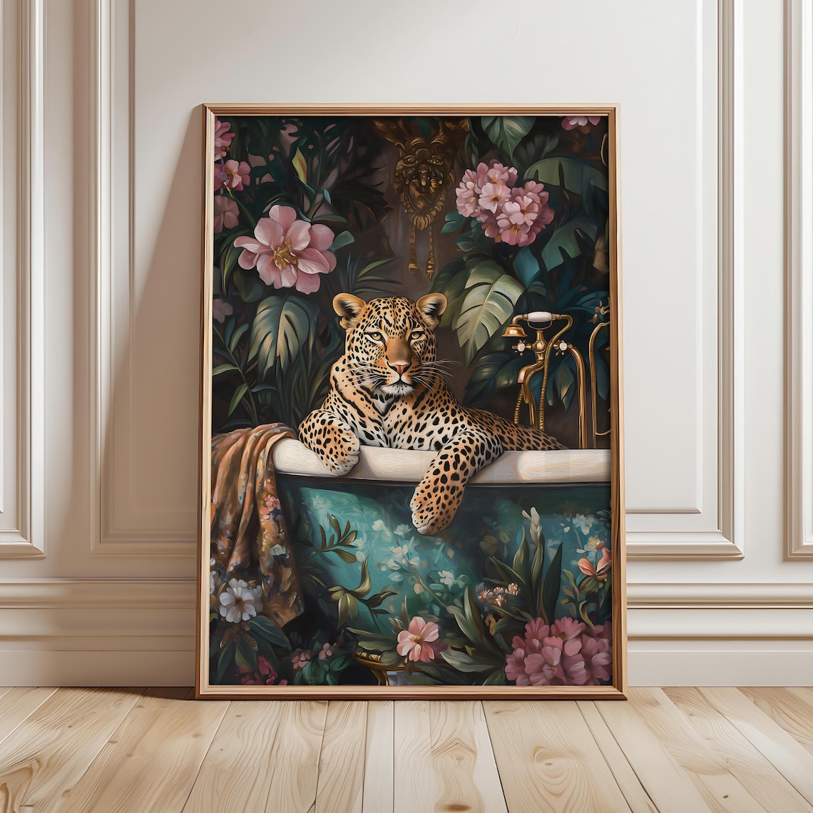 Leopard Relaxing In Bathtub Tropical Jungle Bathroom Art Print