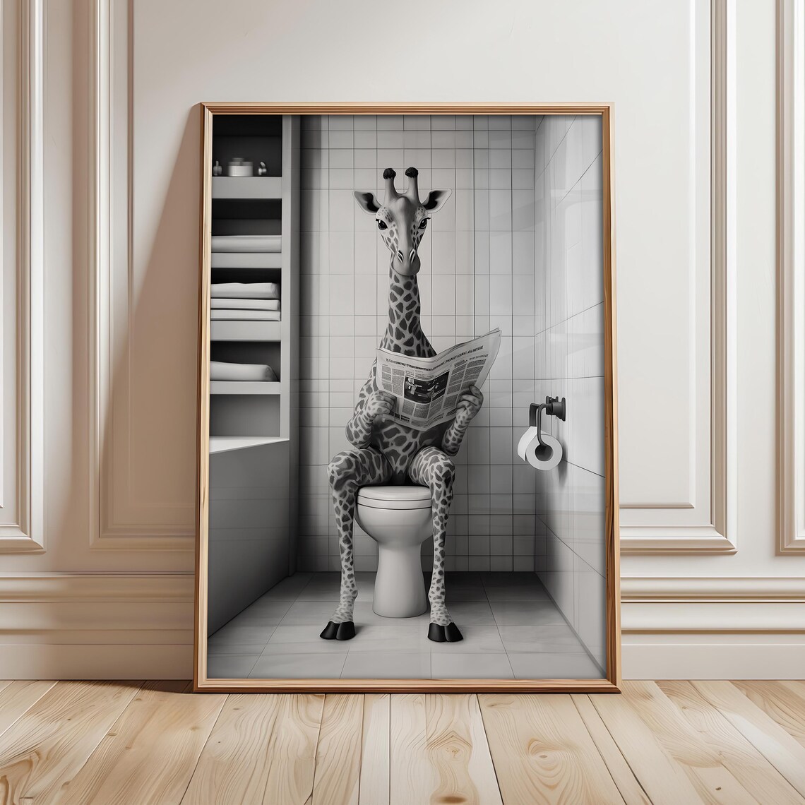 Funny Giraffe Bathroom Print Poster Housewarming Toilet Wall Art Prints Animal File