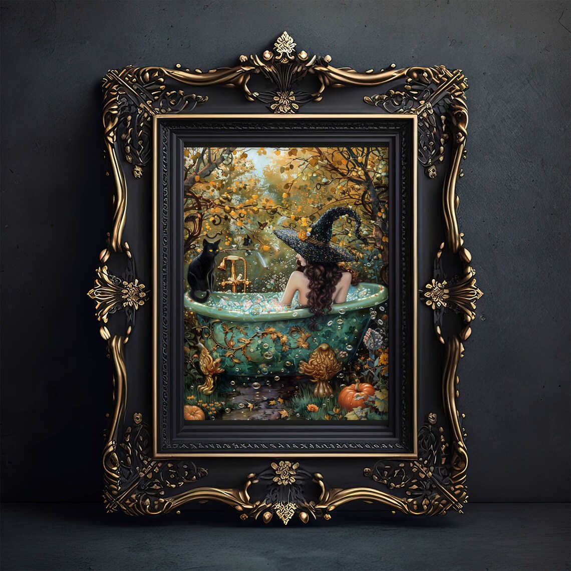 Witch In Garden Bathtub Halloween Art Print - Image 7