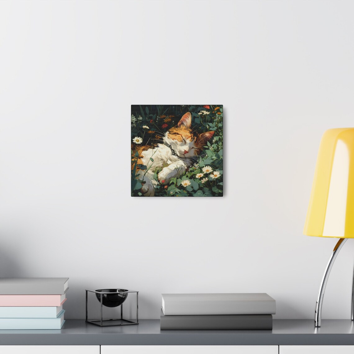 Calico Cat Sleeping in a Sunny Wildflower Garden Scene Poster - Image 5