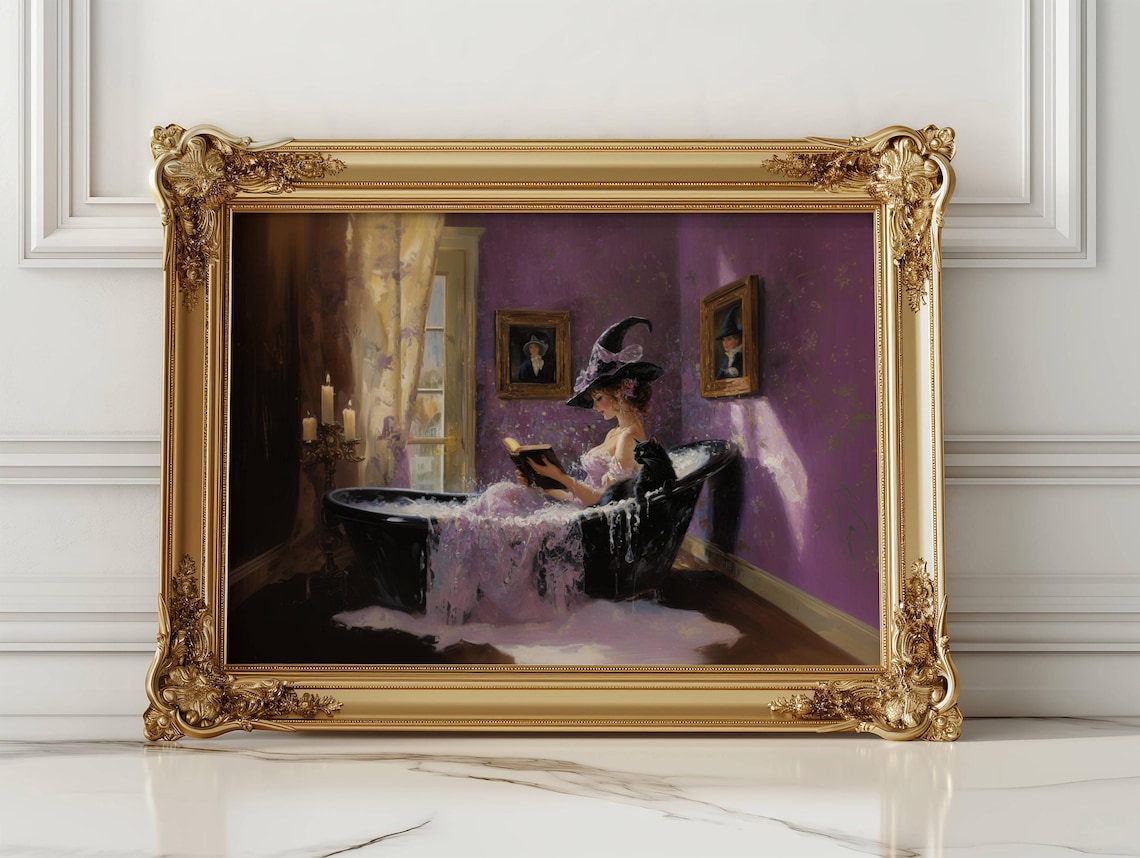 Witch Reading in Bathtub, Witchy Bathroom Art Print - Image 4