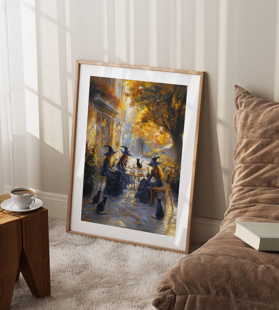 Witches Sharing Tea with Black Cats at an Autumn Street Cafe Poster - Image 3
