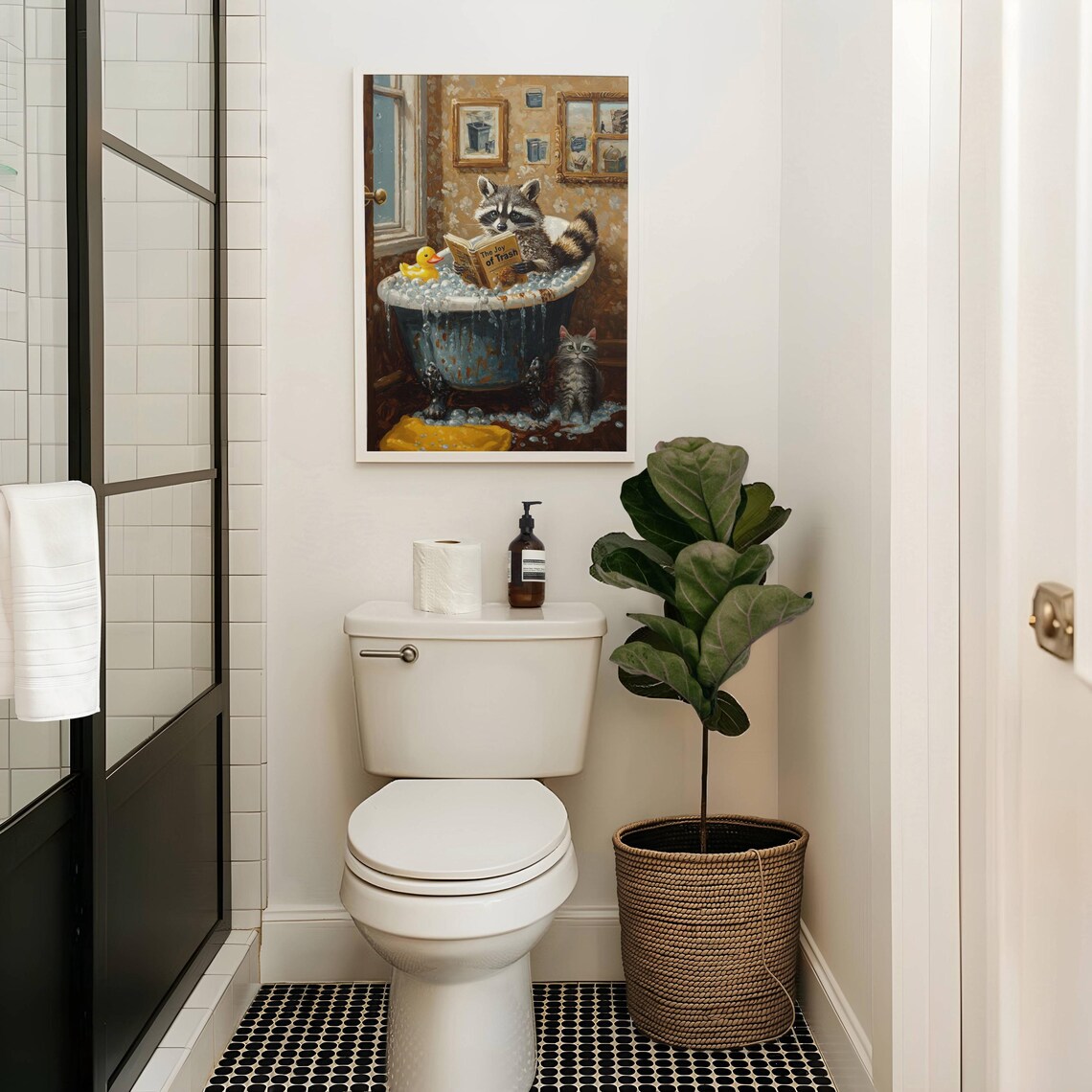 Raccoon Reading in Bathtub Funny Bathroom Wall Art - Image 4