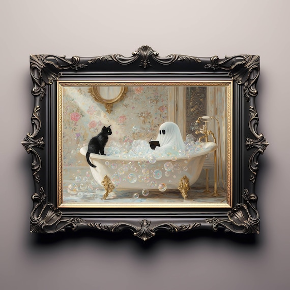 Ghost Reading in Bathtub, Whimsigoth Halloween Poster