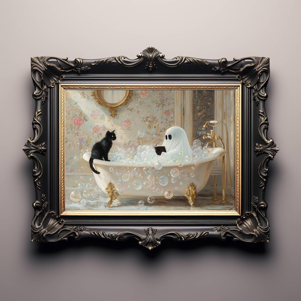 Ghost Reading in Bathtub, Whimsigoth Halloween Poster