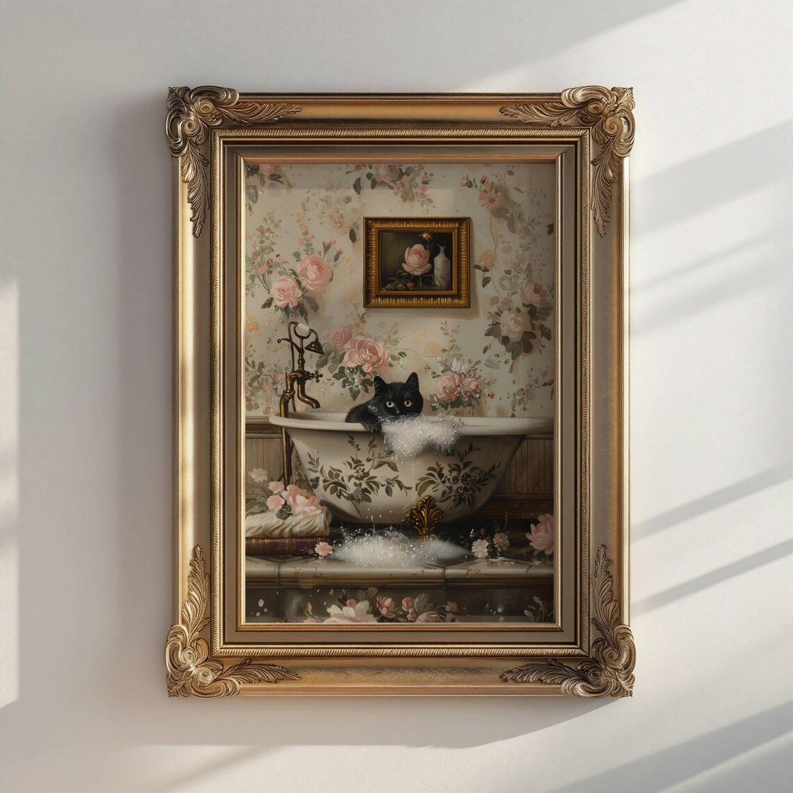 Black Cat in Bathtub, Whimsical Bathroom Art Print - Image 5