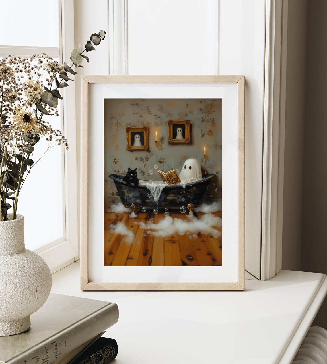 Ghost Reading in Bathtub Halloween Whimsigoth Art Print - Image 5