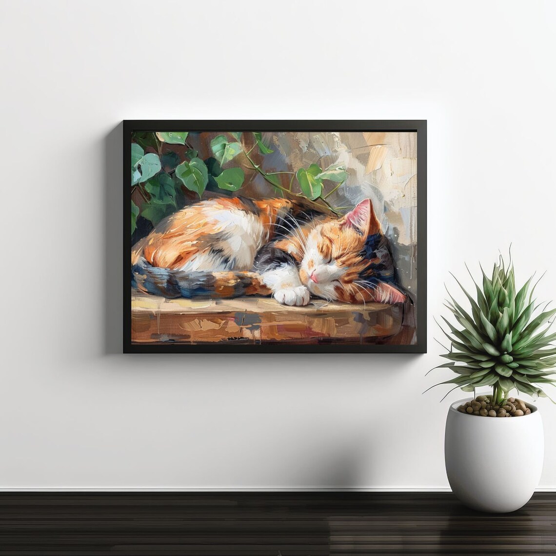 Sleeping Calico Cat Art Print, Cat Wall Decor - Image 2