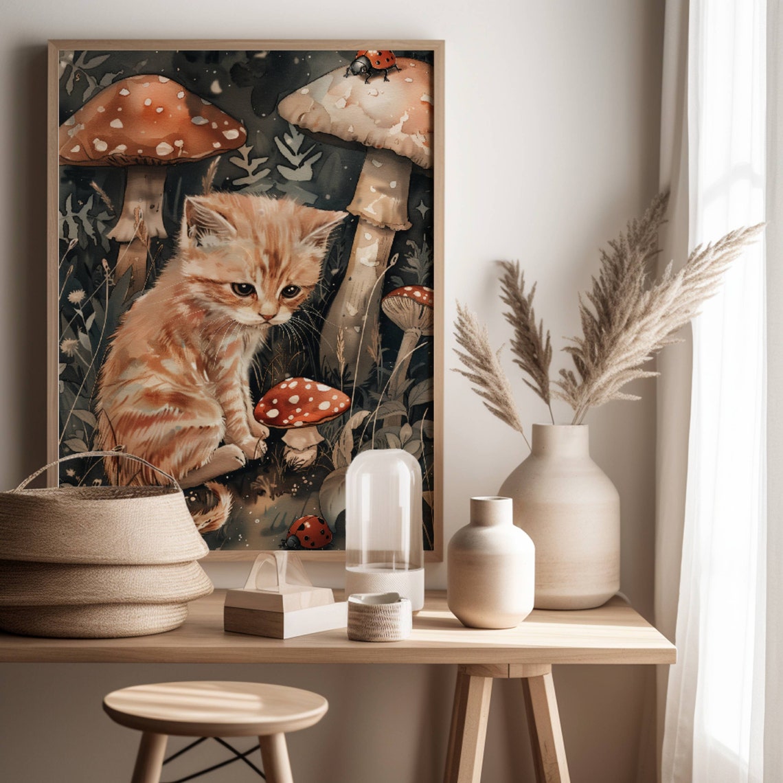 Tiny Ginger Kitten Among Giant Toadstools Fairy Tale Art Poster - Image 6