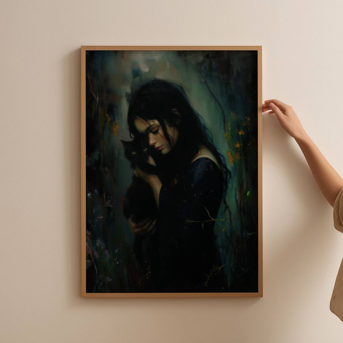 Girl With Black Cat Poster Dark Academia Art Moody Art Print Pretty Whimsigoth Wall Art Black Cat Lover Gift Unframed - Image 3