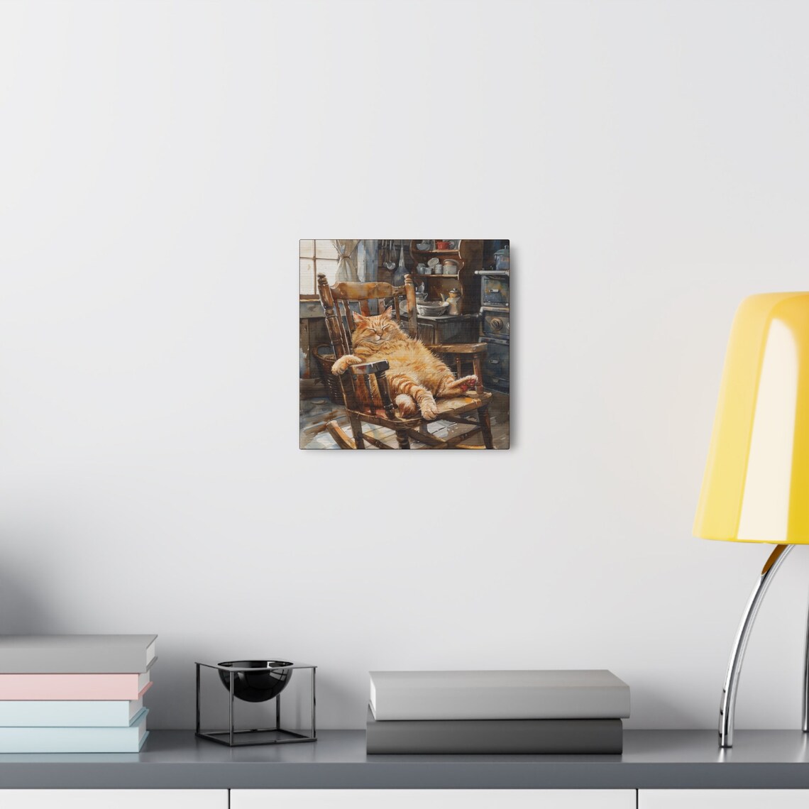 Fluffy Orange Cat Lounging in Wooden Rocking Chair Farmhouse Poster - Image 7