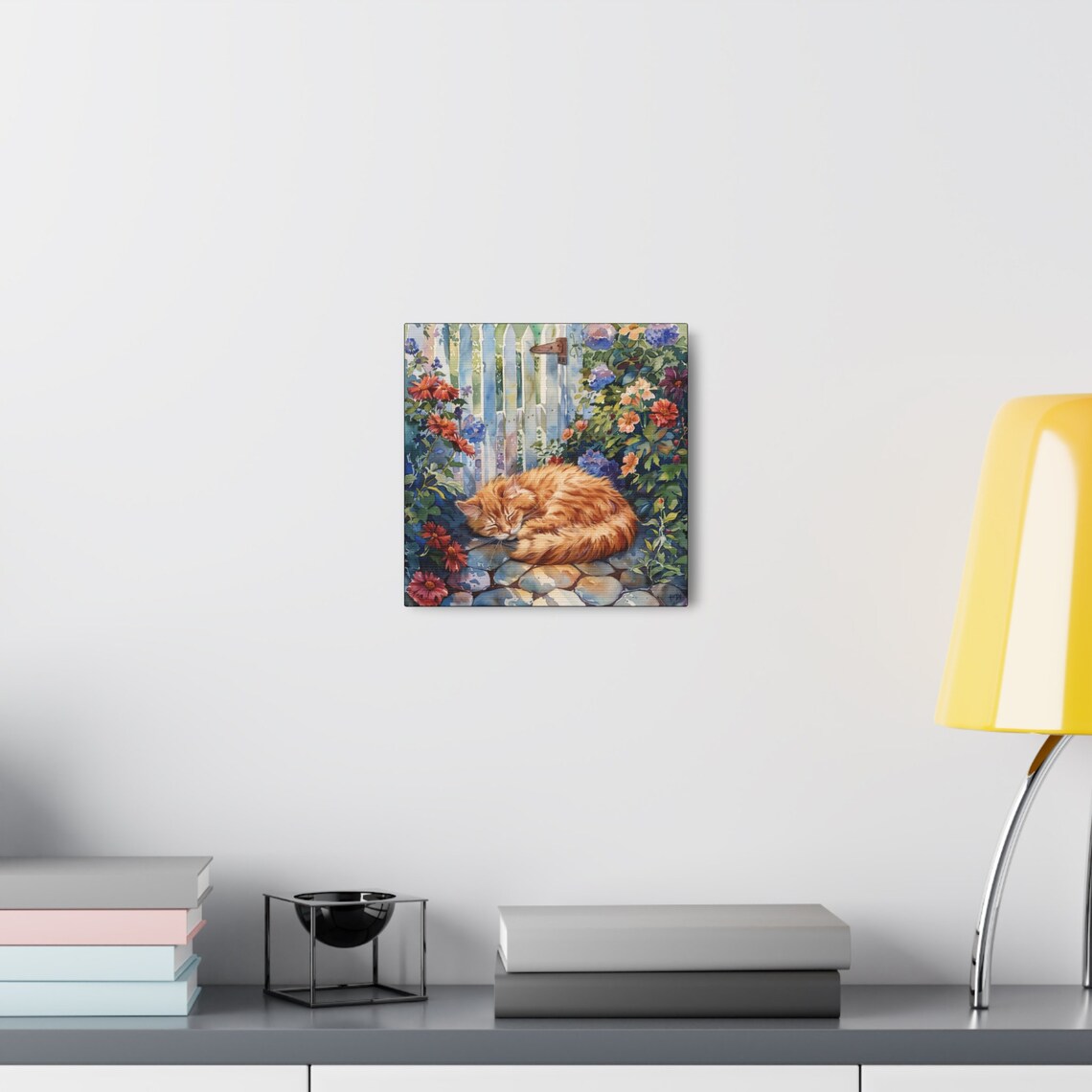 Orange Longhair Cat Napping in a Garden by a Wooden Fence Poster - Image 5