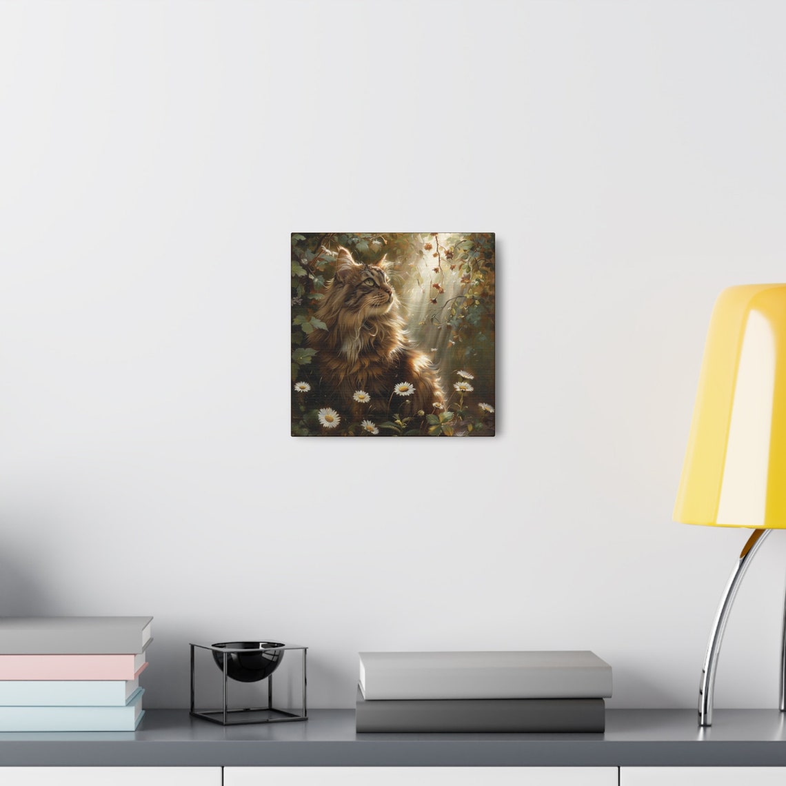 Long Haired Tabby Cat in a Sunlit Garden with Daisies Poster - Image 7