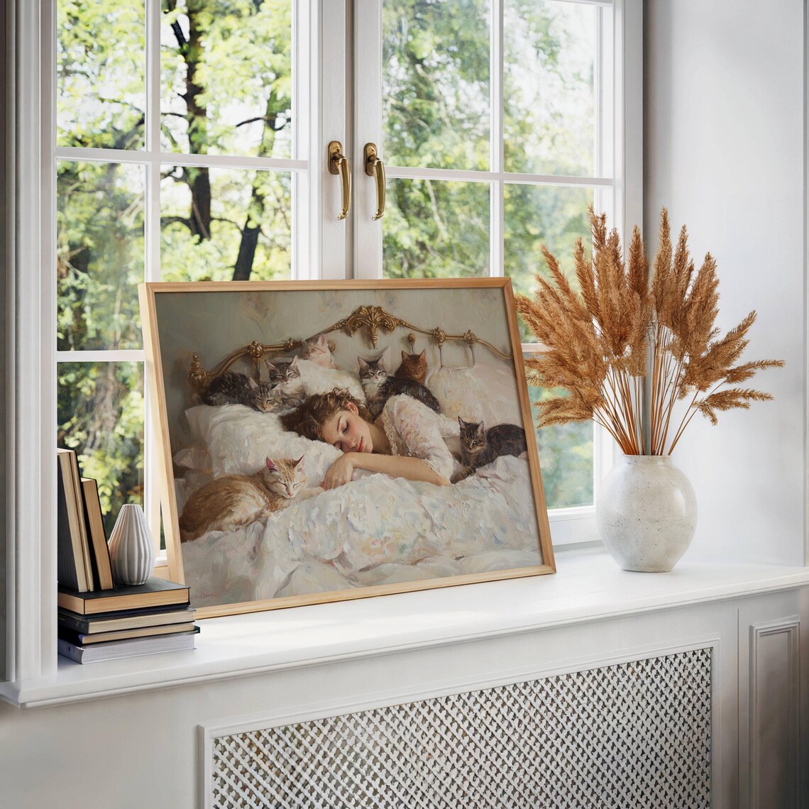Woman Napping With Her Cats Cat Lover Wall Art - Image 3