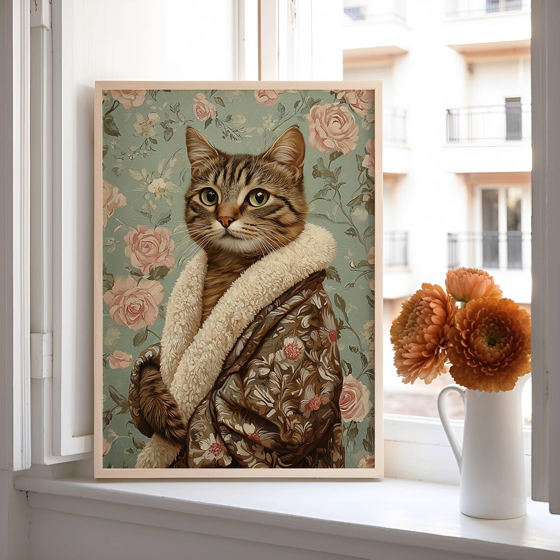 Brown Tabby Cat in Bathrobe Poster, Bathroom Decor - Image 6
