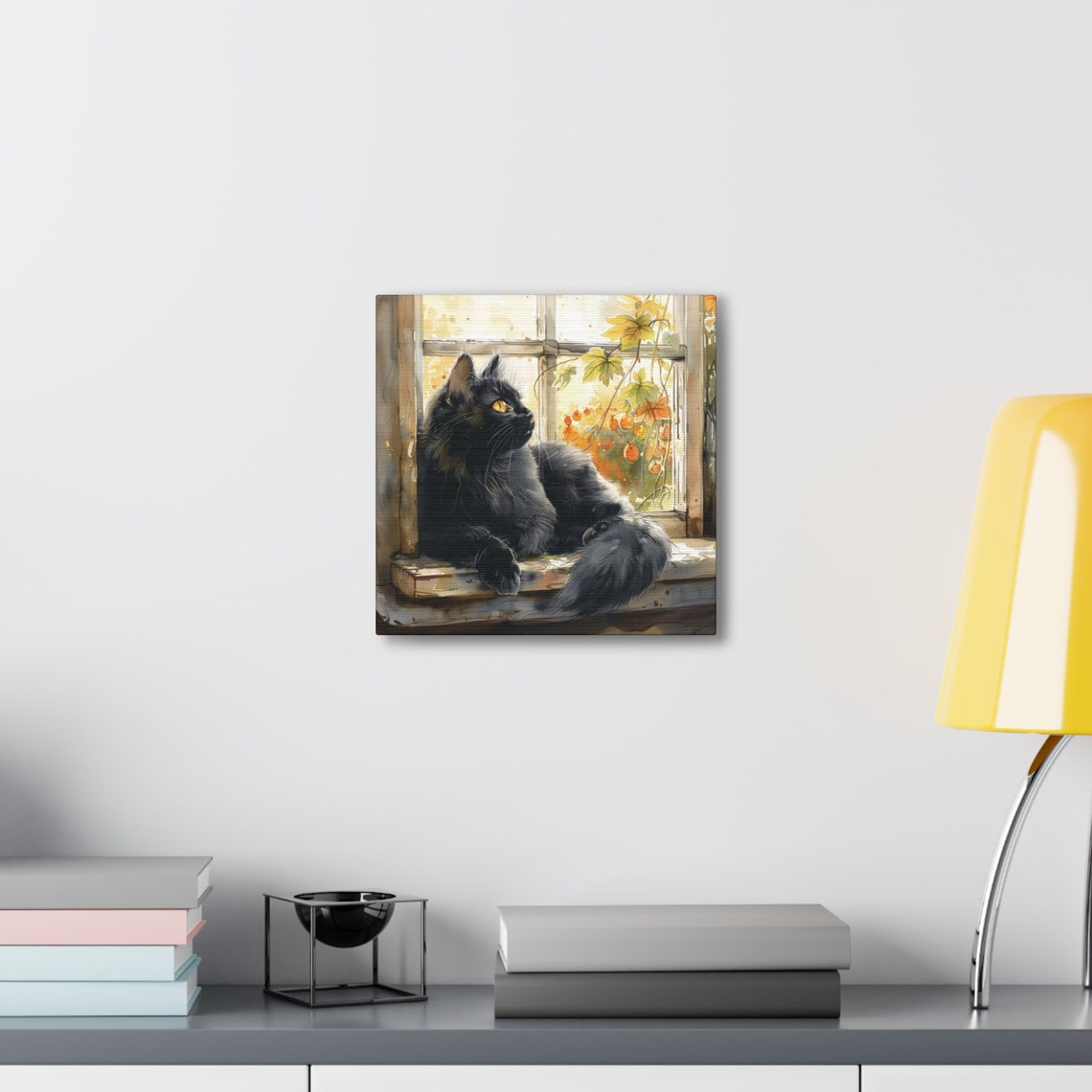 Black Cat Resting on an Autumn Window Sill With Leaves Poster - Image 2