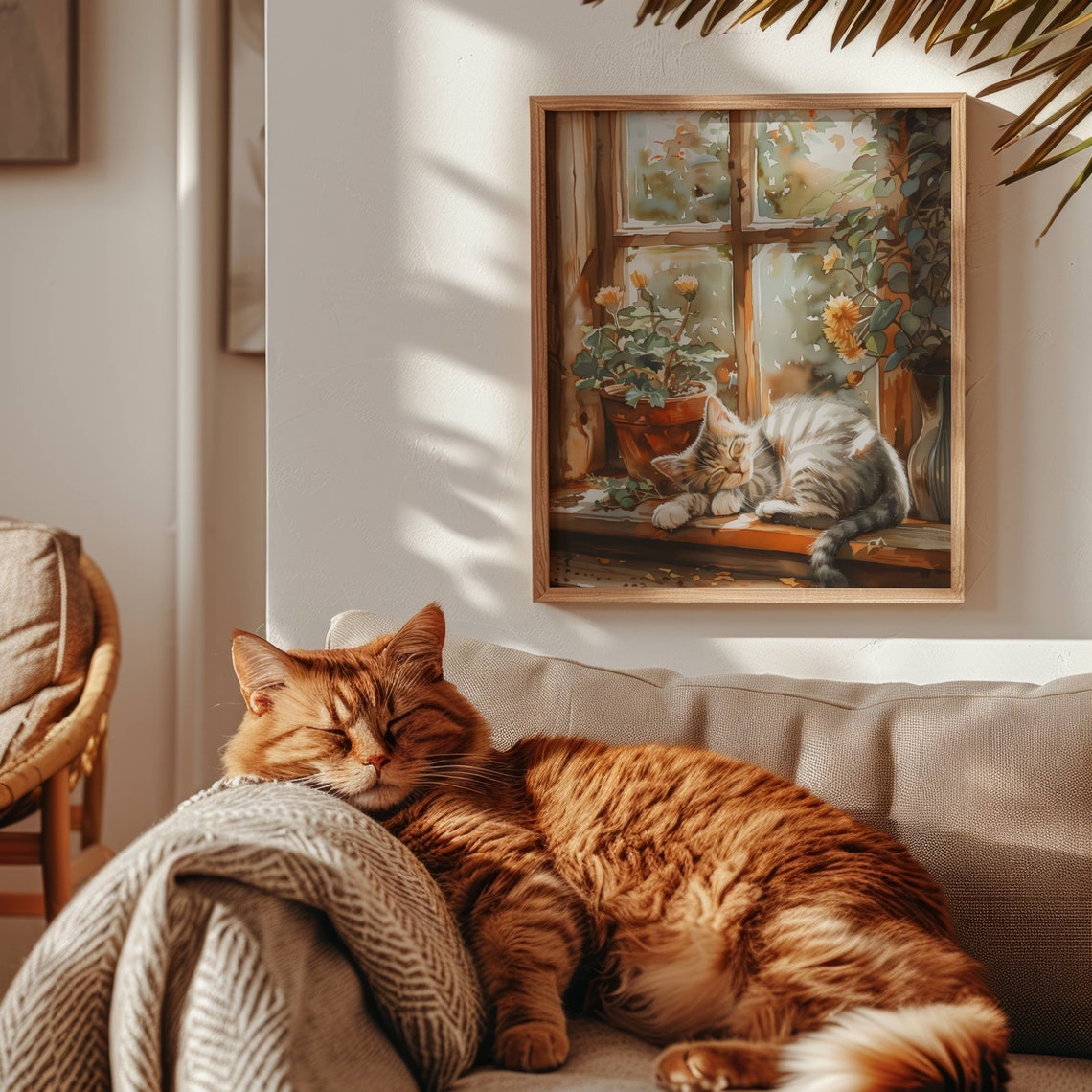 Sleeping Gray Tabby Kitten On A Windowsill Watercolor Poster - Image 6