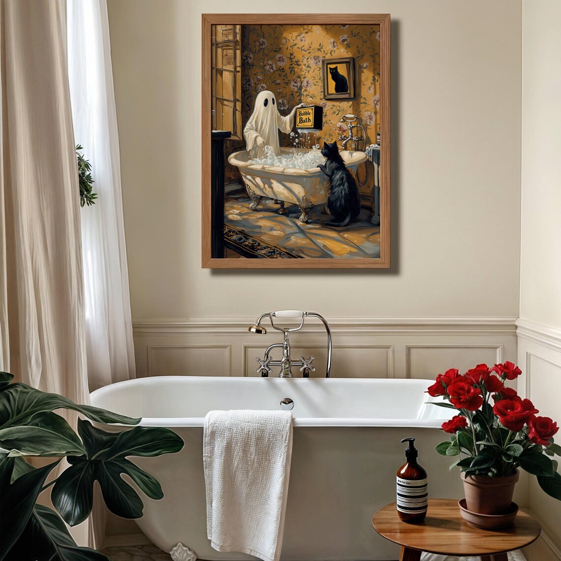 Ghost Pouring Bubble Bath for Black Cat Vintage Victorian Bathroom Poster - Image 5