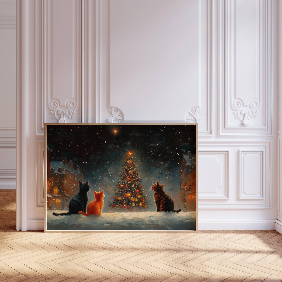 Cats And Christmas Tree, Impressionist Holiday Art Print - Image 5