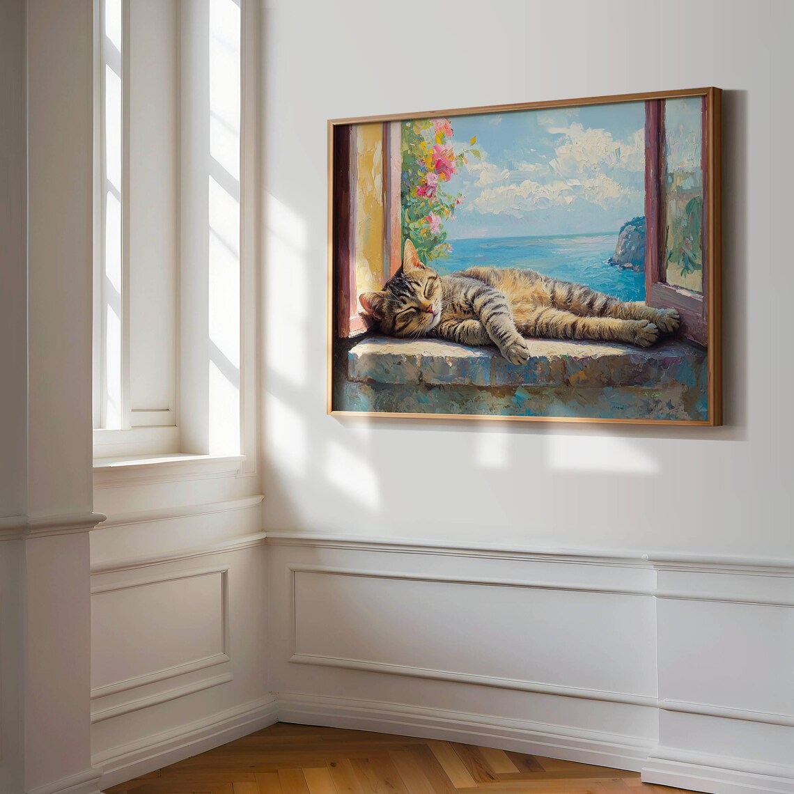 Tabby Cat on Villa Windowsill, Italian Art Print - Image 5