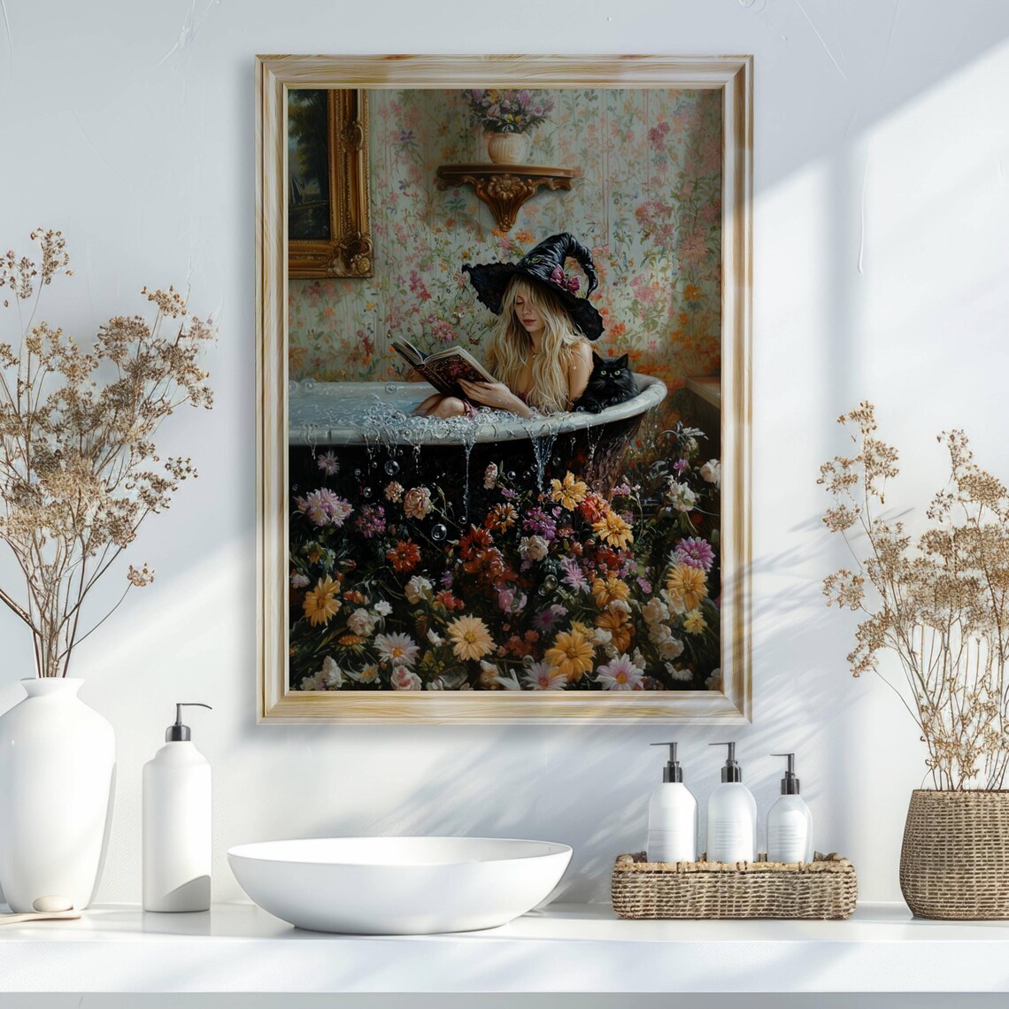 Witch Reading in Bubble Bath With Black Cat, Poster - Image 7