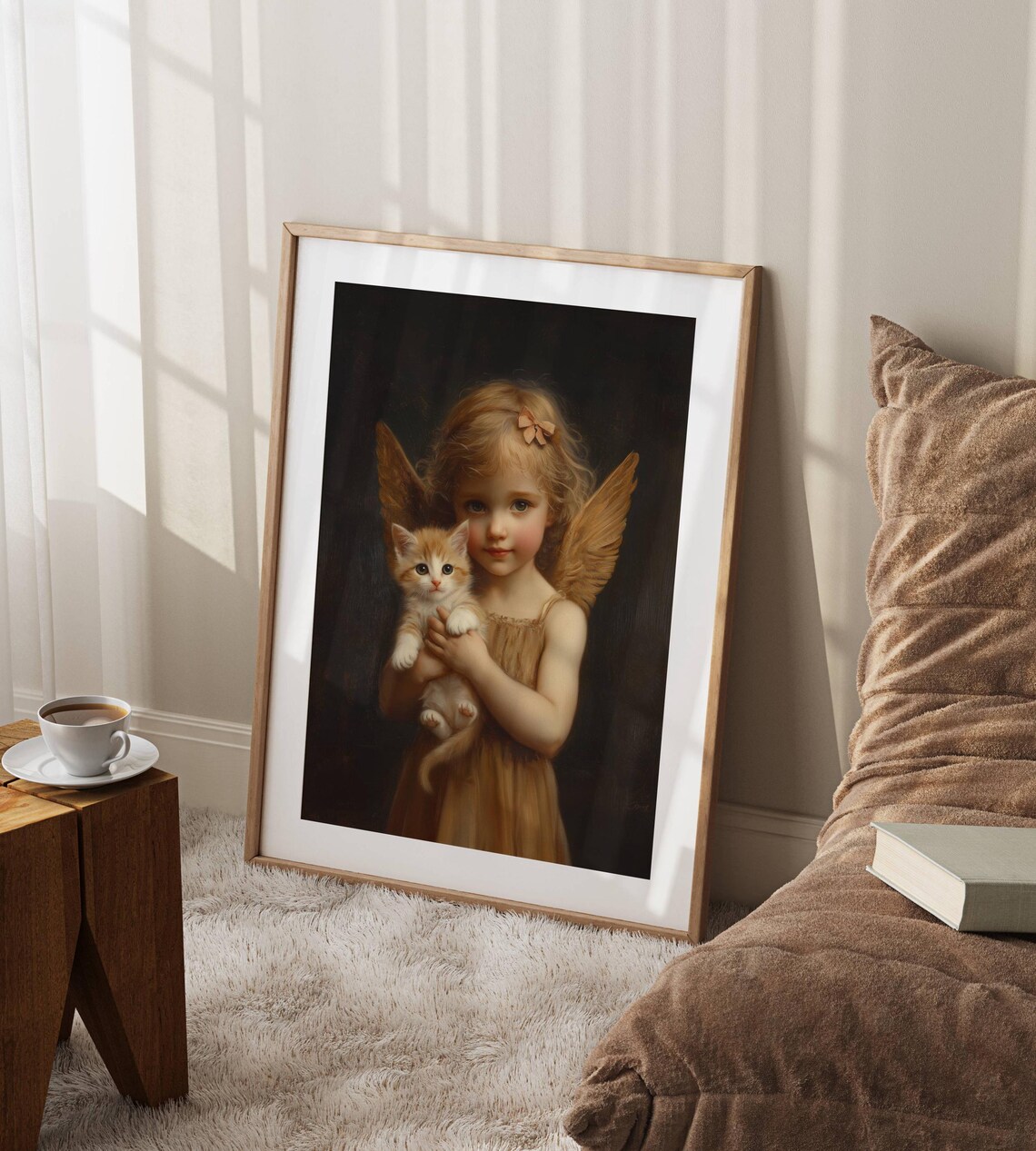 Victorian Angel Girl With Golden Wings Holding an Adorable Orange Kitten Poster - Image 6