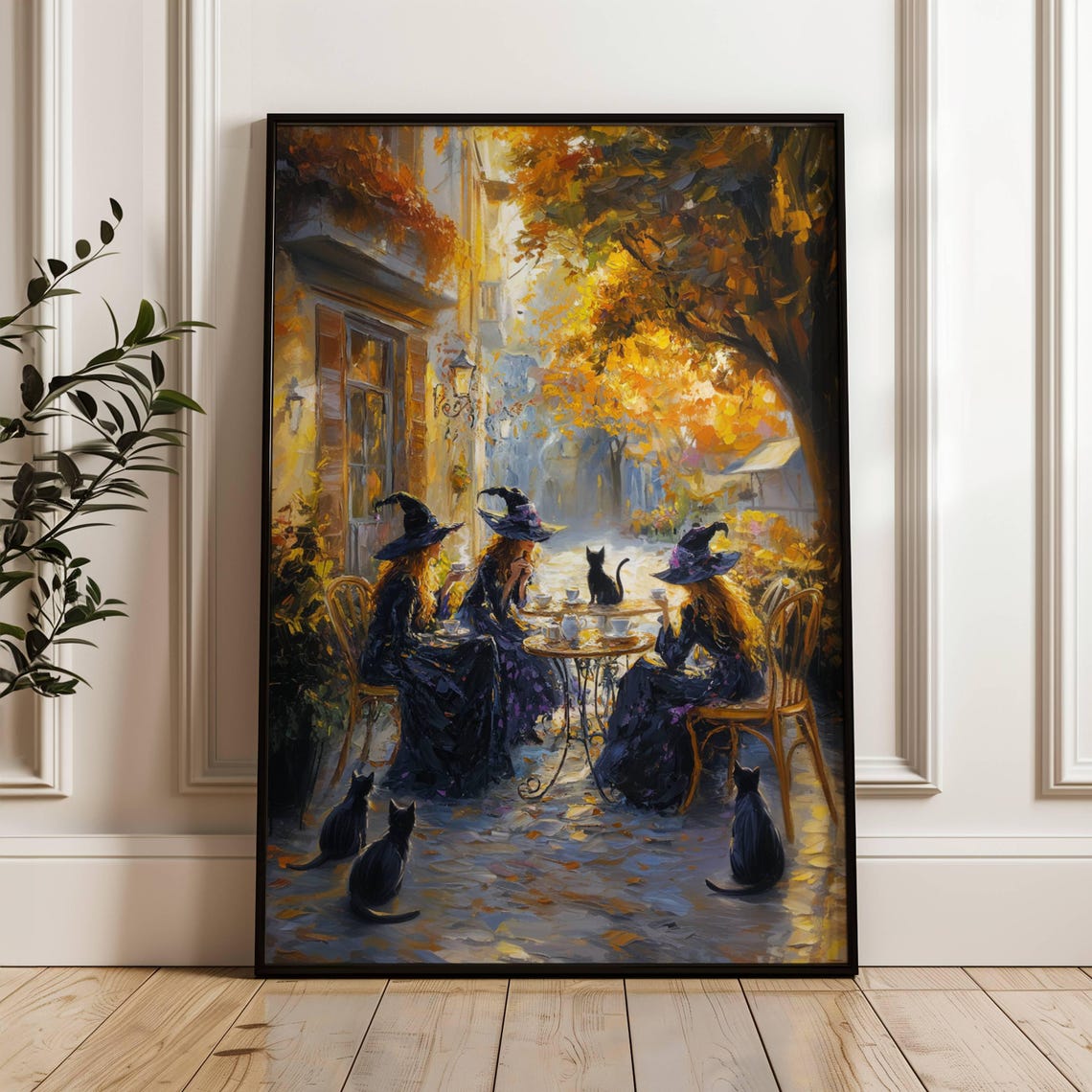 Witch Cafe Poster Witchy Impressionist Print Halloween Witches And Black Cats Wall Art Whimsigoth Art Moody Wall Art Unframed