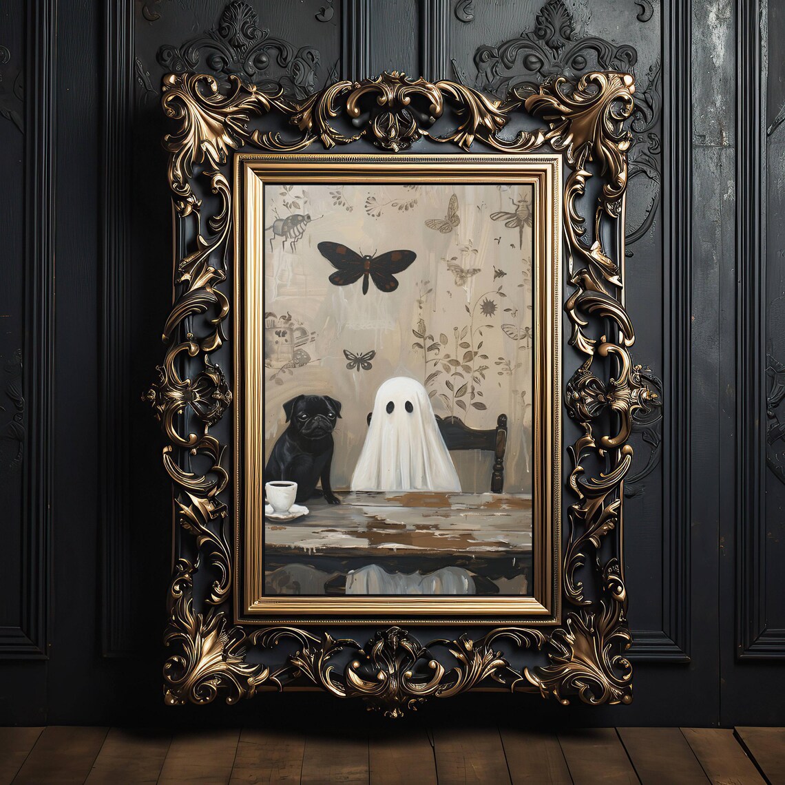 Ghost And Black Pug Coffee Time Wall Art Print - Image 6