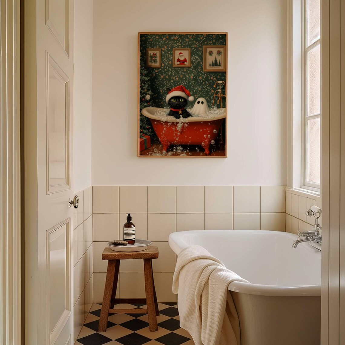 Ghost And Cat Christmas Bath Art, Whimsigoth Poster - Image 3