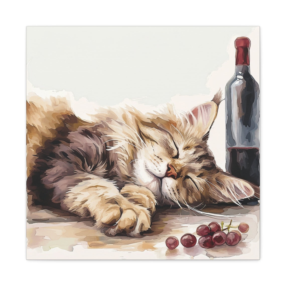 Fluffy Maine Coon Cat Napping Peacefully by a Wine Bottle Poster - Image 5