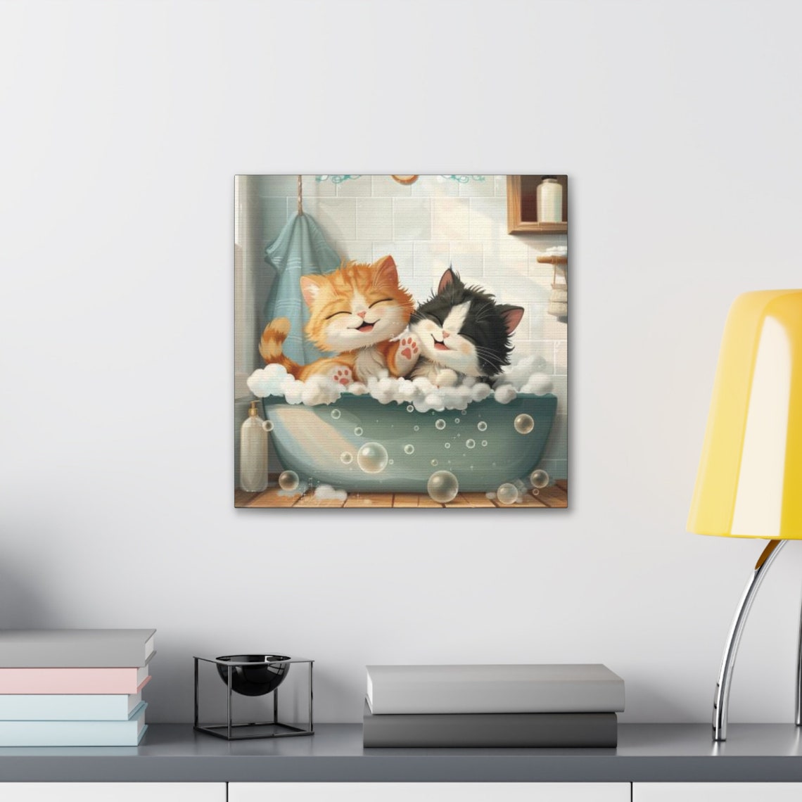 Two Happy Kittens Giggling Together in a Bubble Bath Cartoon Poster - Image 5
