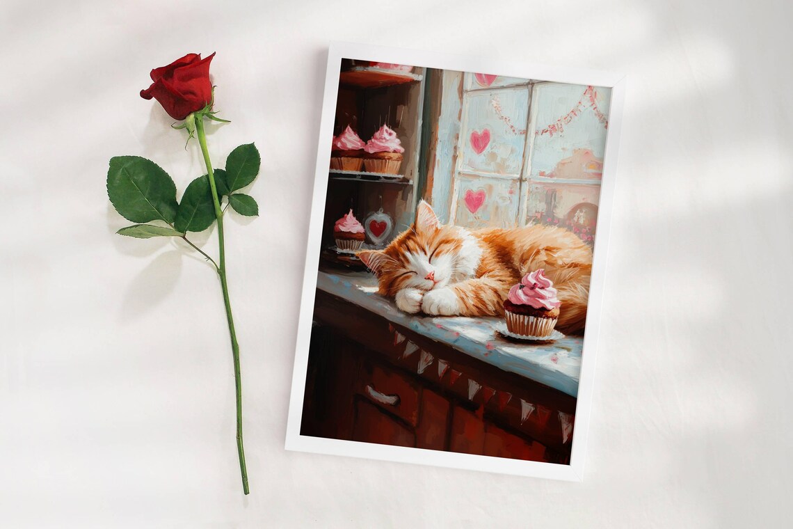 Ginger Cat In Cupcake Bakery, Valentine Poster - Image 3