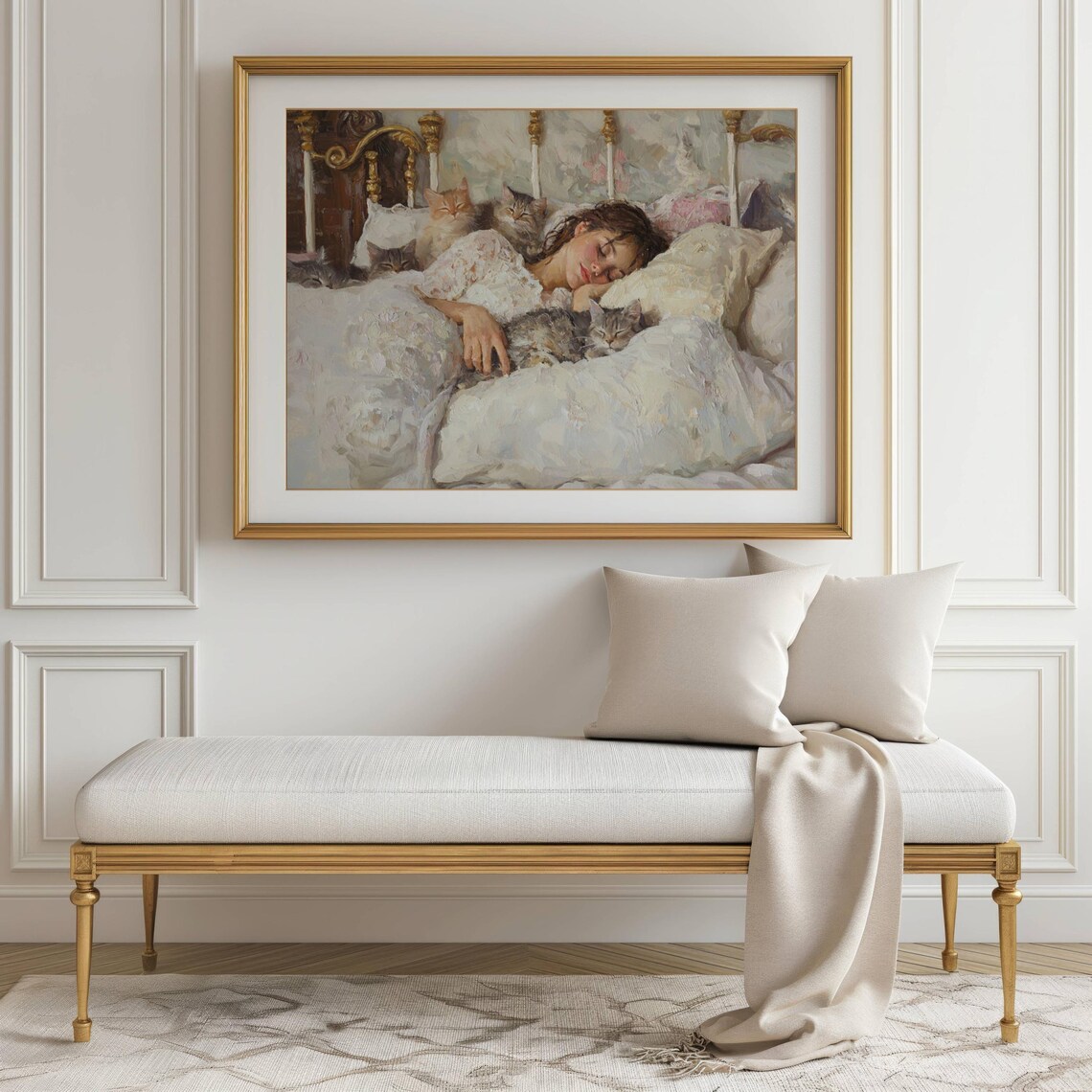 Woman Napping With Her Cats, Cat Lover Art Print - Image 3