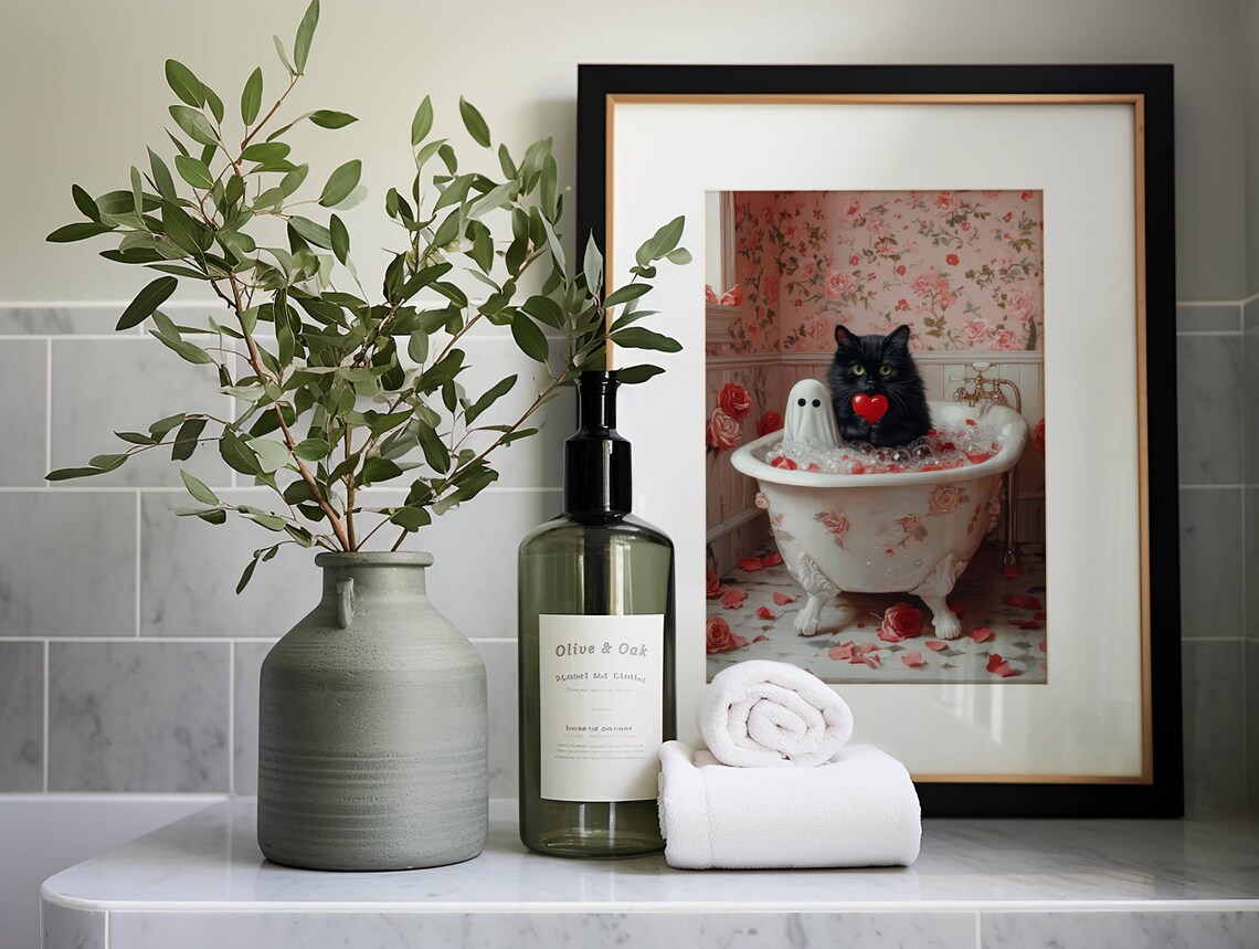 Ghost and Cat Valentine's Day Bathroom Art Print - Image 4