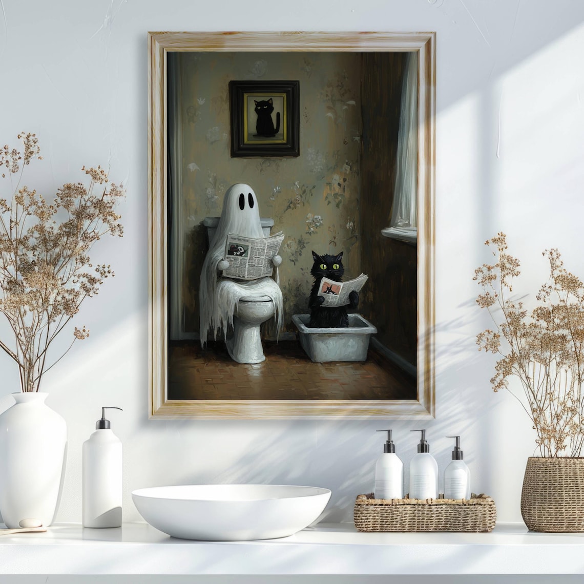 Ghost And Black Cat Bathroom Humor Poster Print - Image 2