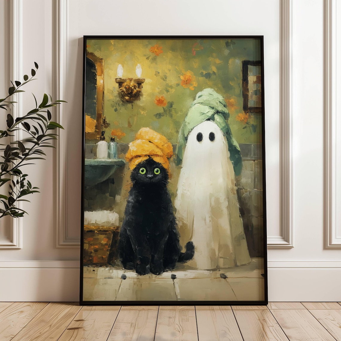 Farmhouse Goth Black Cat Halloween Art Print