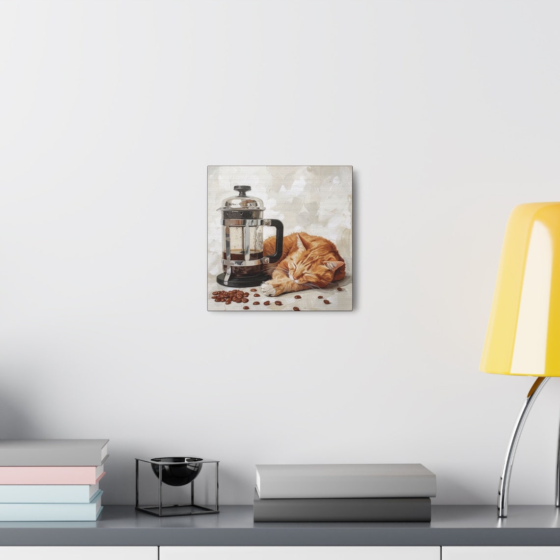 Sleeping Orange Tabby Cat Beside Glass French Press Coffee Poster - Image 7
