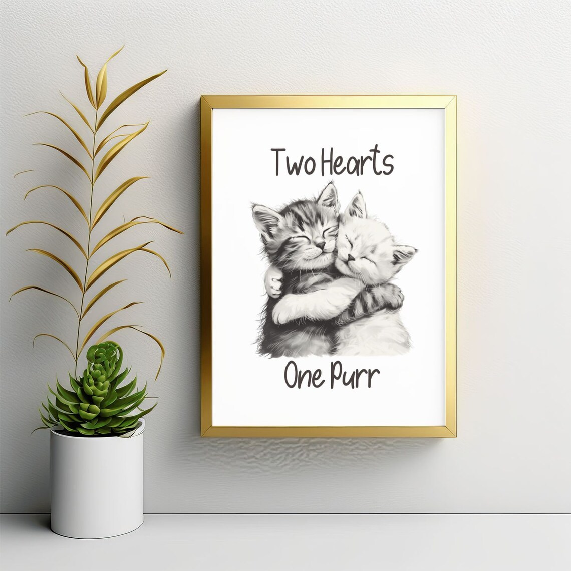 Two Hearts One Purr Hugging Kittens Cat Lover Anniversary Gift Poster - Image 3