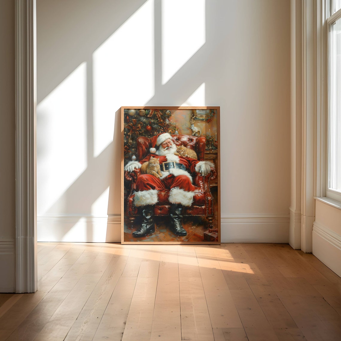 Santa Claus Sleeping in Armchair With Two Ginger Cats Christmas Poster - Image 6