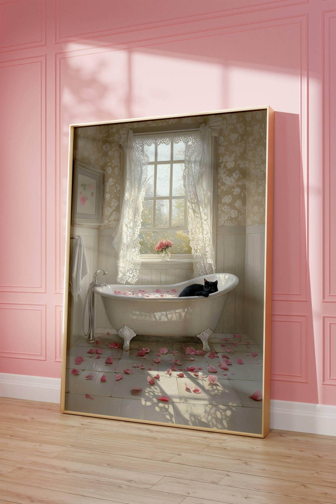 Black Cat Rose Bath Poster, Floral Bathroom Decor - Image 5