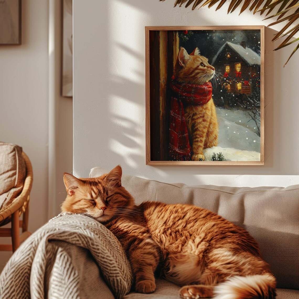 Ginger Cat Christmas Art Print, Festive Holiday - Image 2