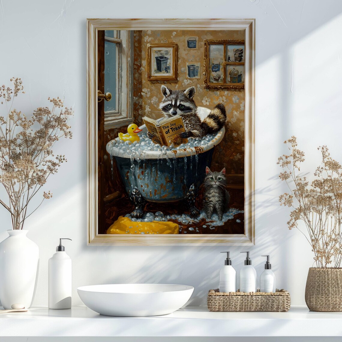 Raccoon Reading in Bathtub Funny Bathroom Wall Art - Image 7