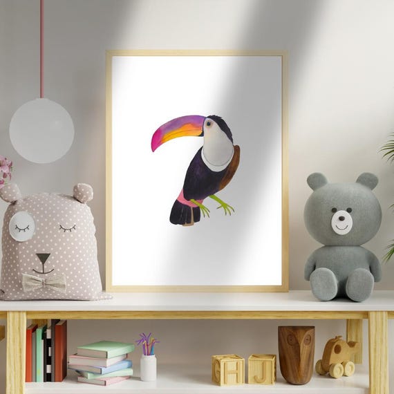 Vibrant Toucan Watercolor Print For Tropical Nursery Wall Art Boho Jungle Dcor