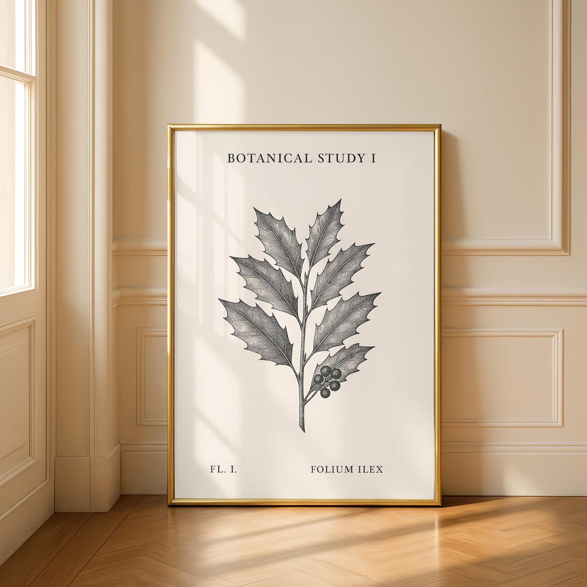 Botanical Study I Vintage Holly Leaf Berries Engraving Art Poster