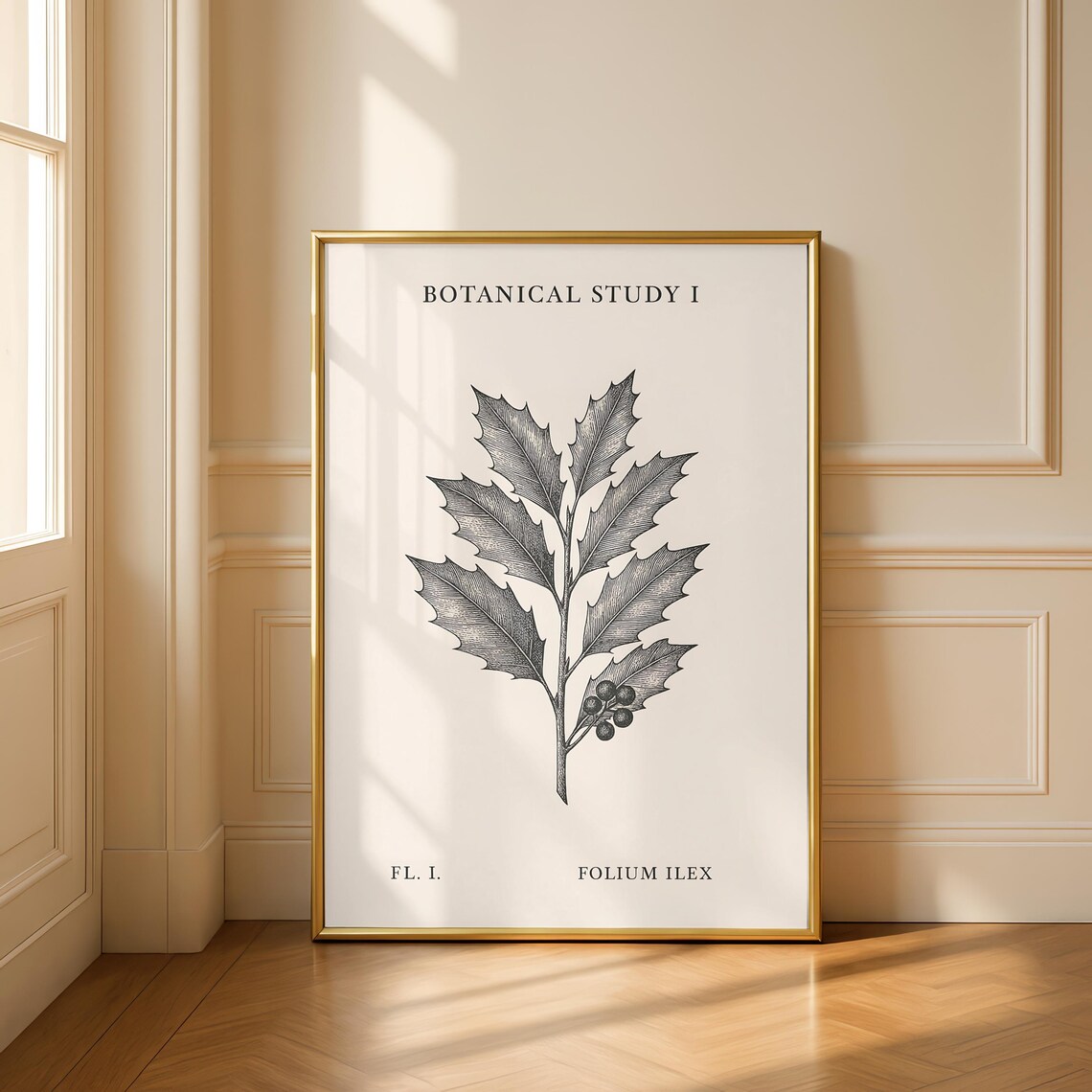 Vintage Botanical Study Print Holly Leaf Illustration Ilex