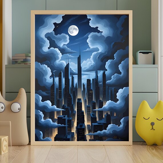 Modern Abstract City Poster Midcentury Wall Art Bold Geometric Shapes And Colour Skyscrapers Artwork Futuristic Buildings Decor
