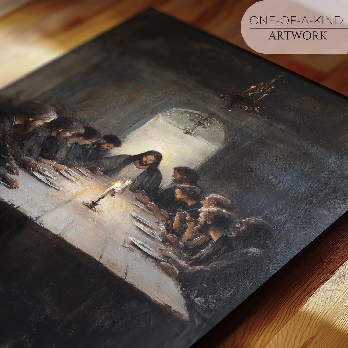 The Last Supper Candlelit Moody Vintage Christian Painting Art Print - Image 2