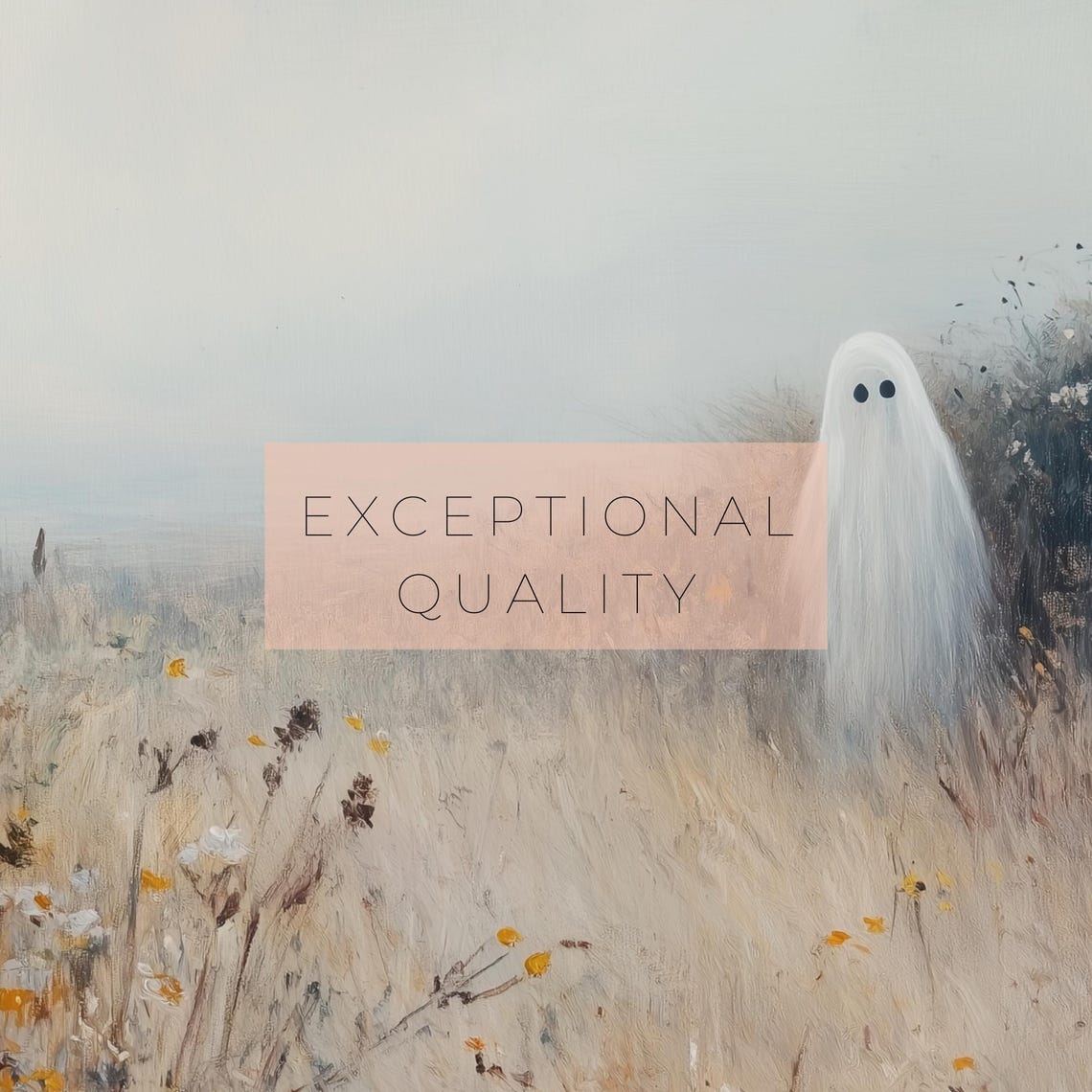 Lone Ghost In Misty Wildflower Meadow Ethereal Spooky Halloween Poster - Image 2