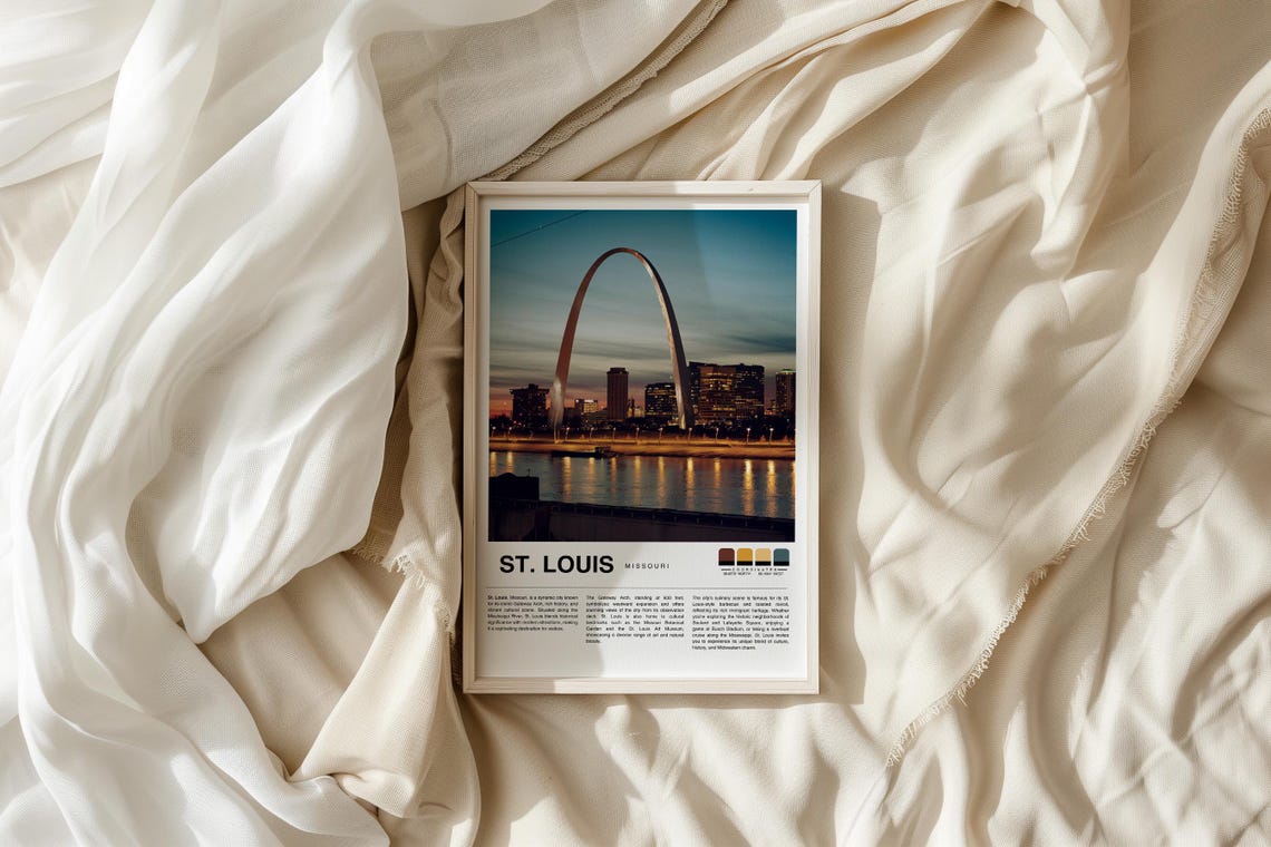 St Louis Missouri Gateway Arch Sunset River Skyline Travel Poster - Image 3