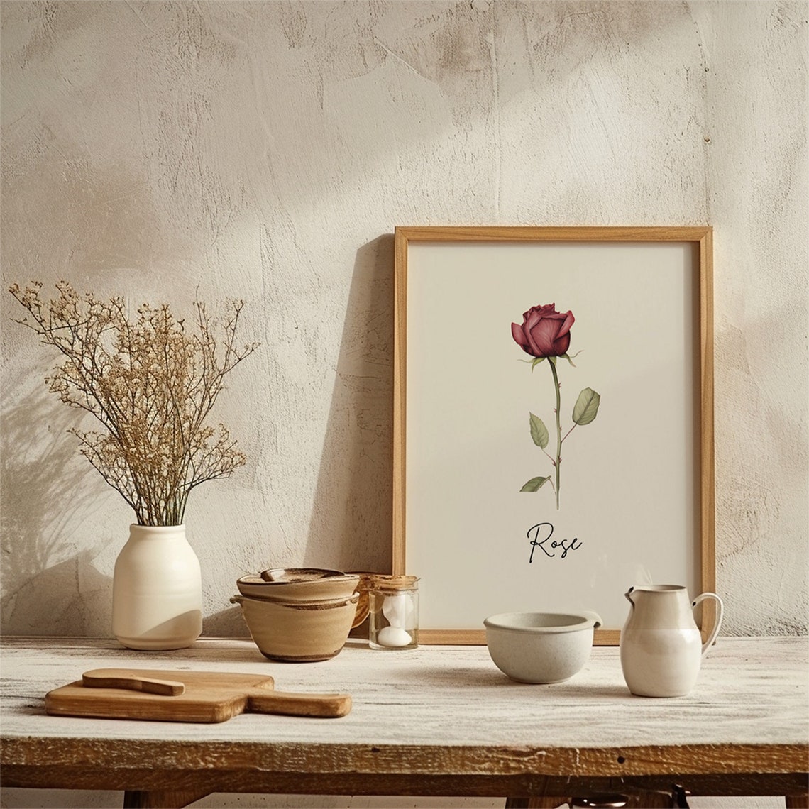 Red Rose Botanical Watercolor State Flower Minimalist Art Print - Image 2